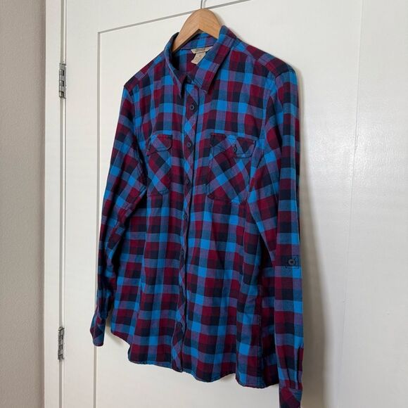 Duluth Trading Co Flannel Shirt Womens Sz XL Red Blue Plaid Button Up Outdoor - Picture 2 of 12